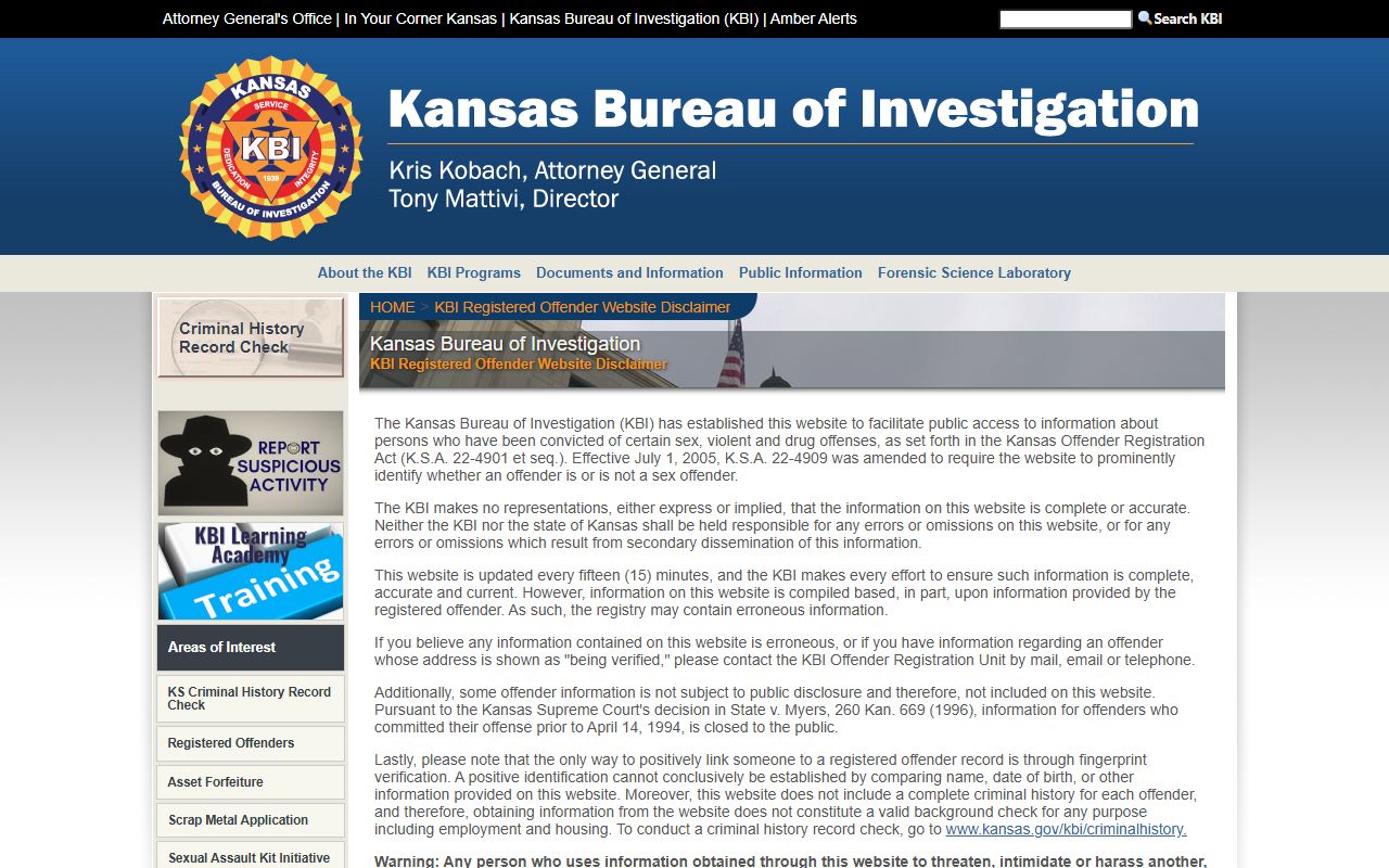 Rush County arrest records KBI registered offender source
