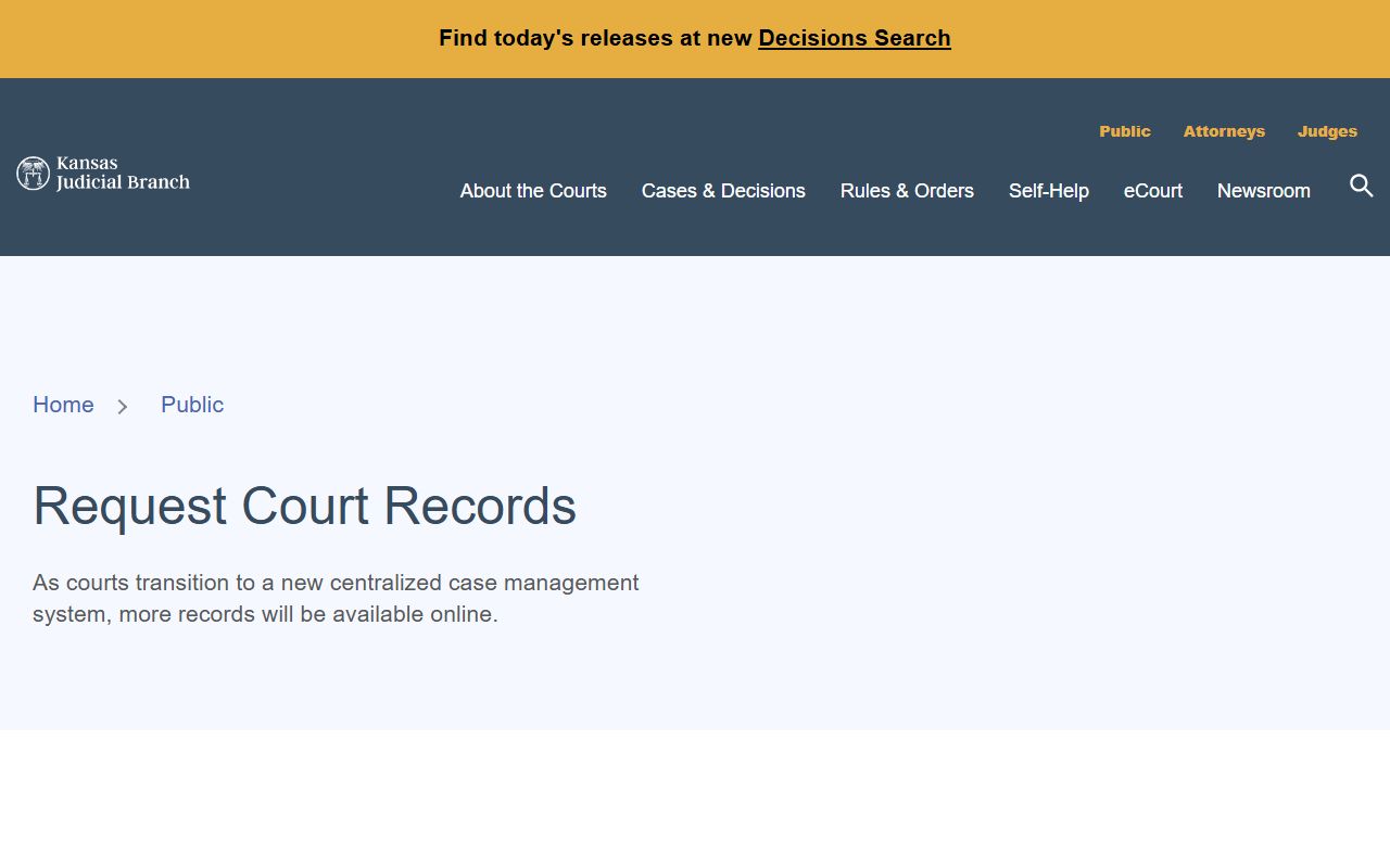 Rush County court records request information from Kansas courts