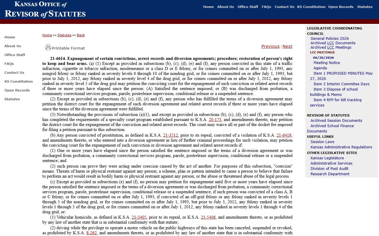 Rush County criminal court records Kansas expungement statute