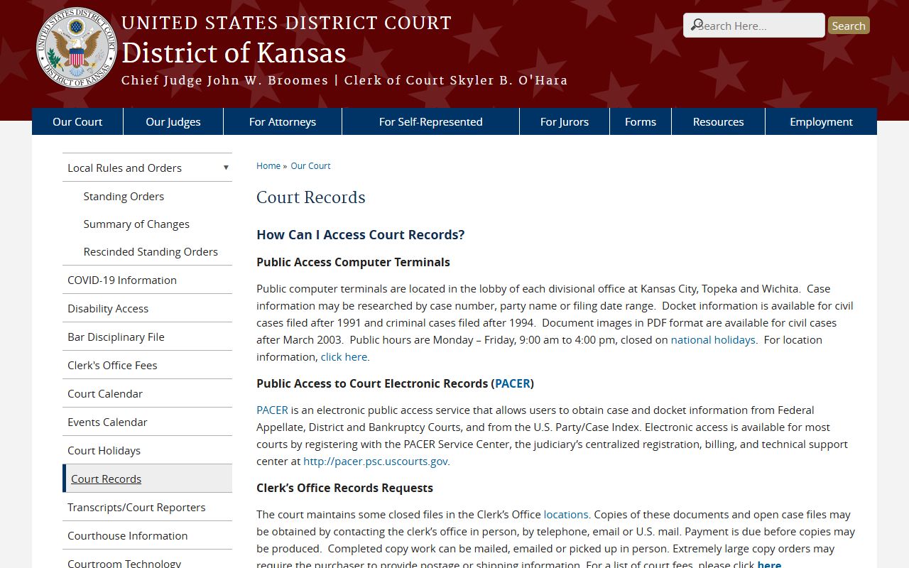 Rush County District Court federal court records PACER distinction