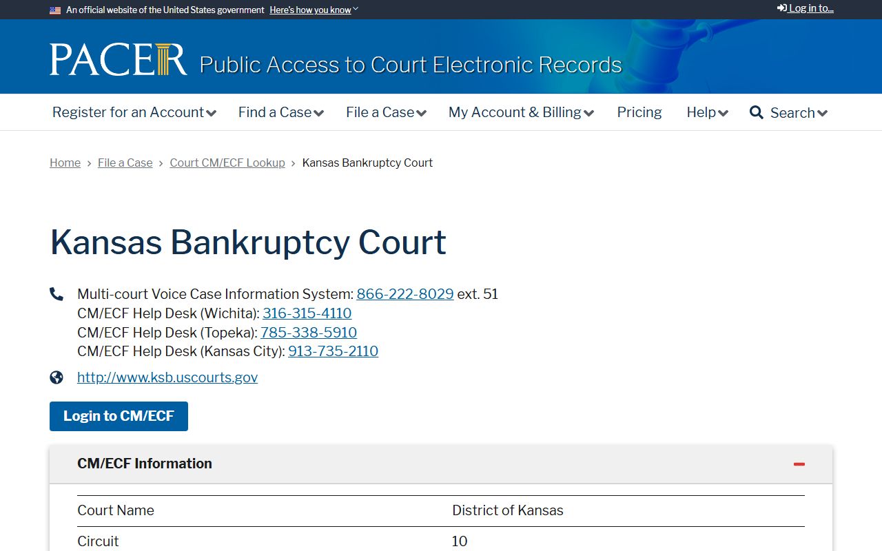 Rush County District Court PACER Kansas bankruptcy lookup