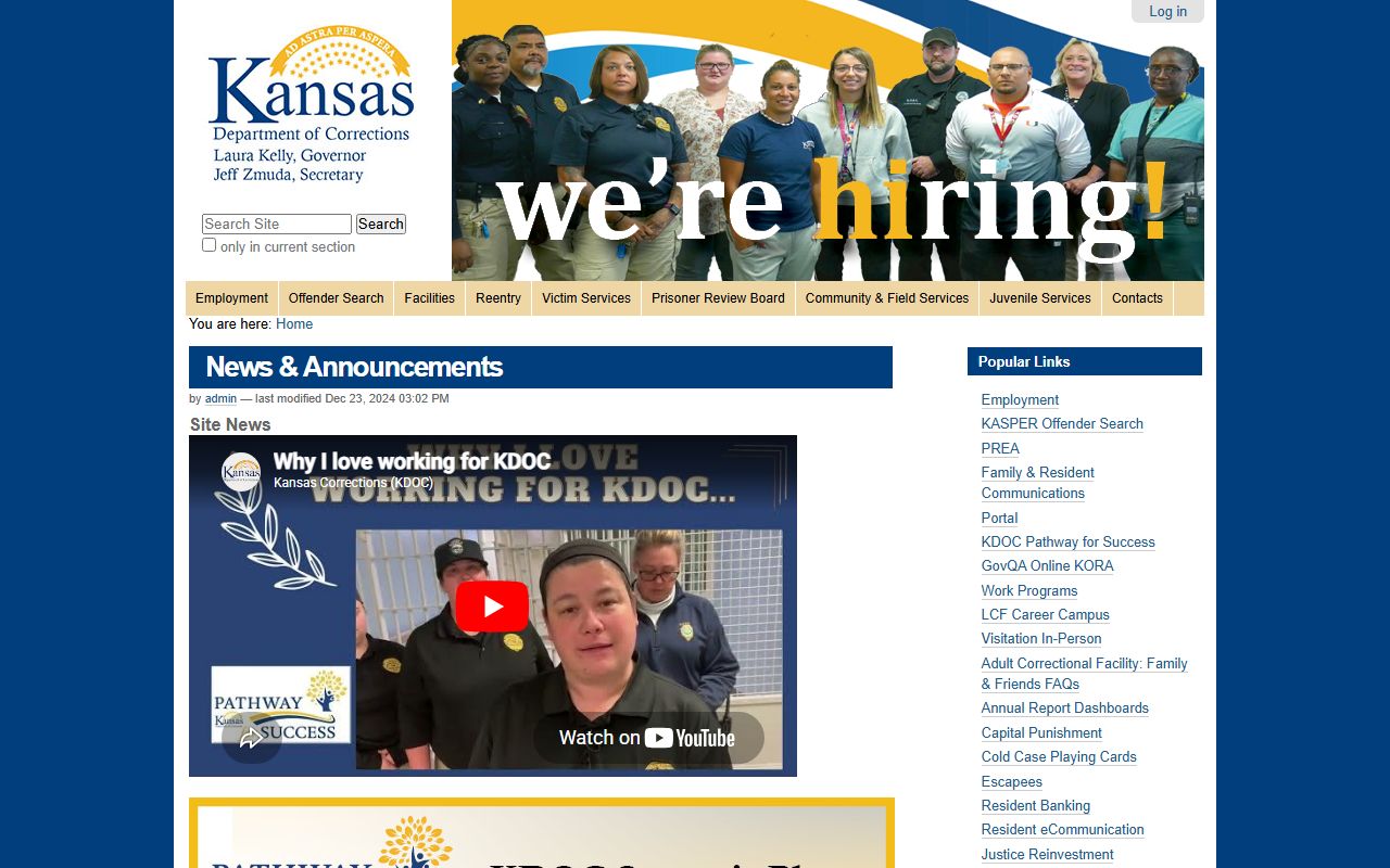 Rush County inmate records Kansas Department of Corrections fallback