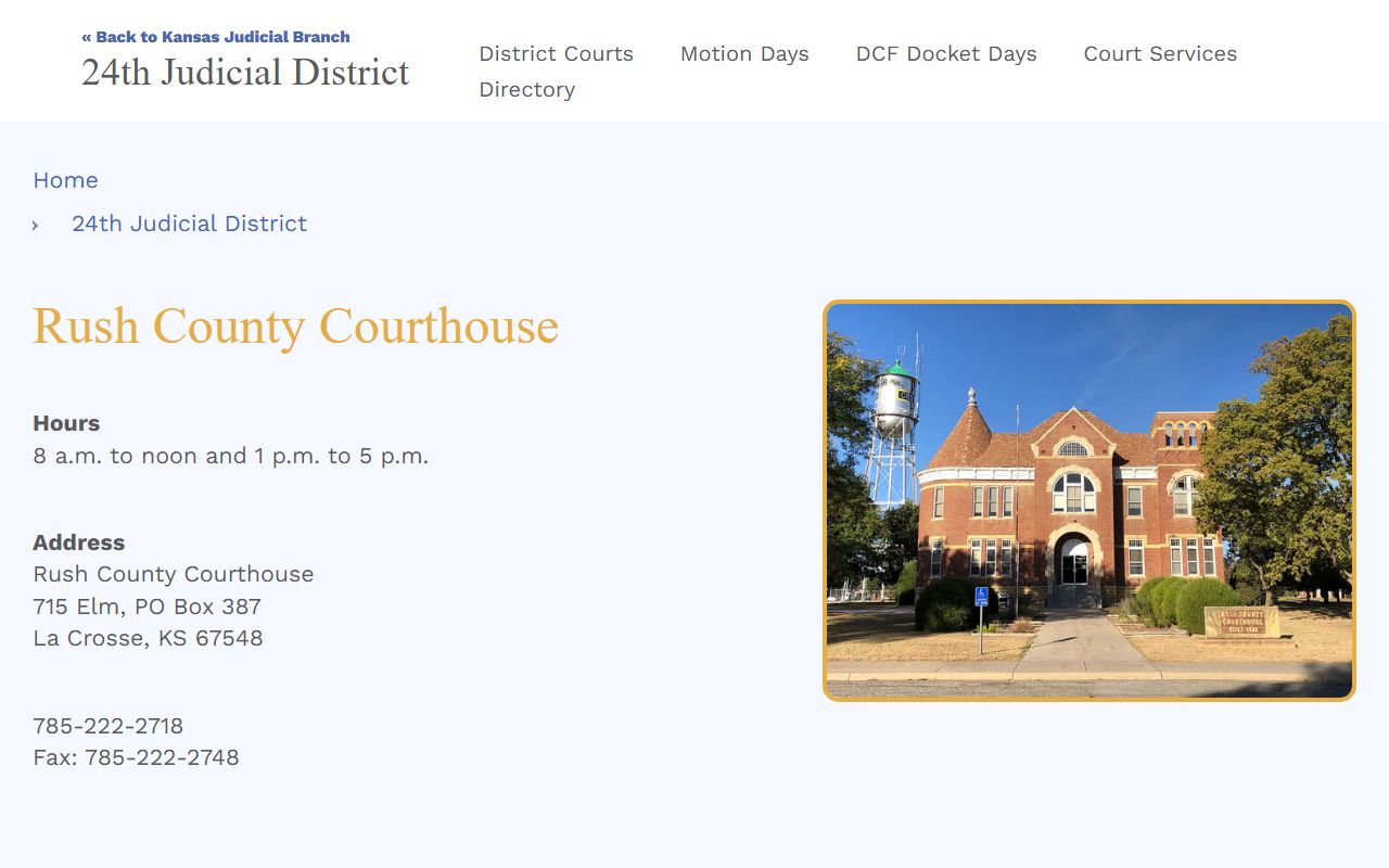 Rush County court records Kansas Judicial Branch courthouse listing