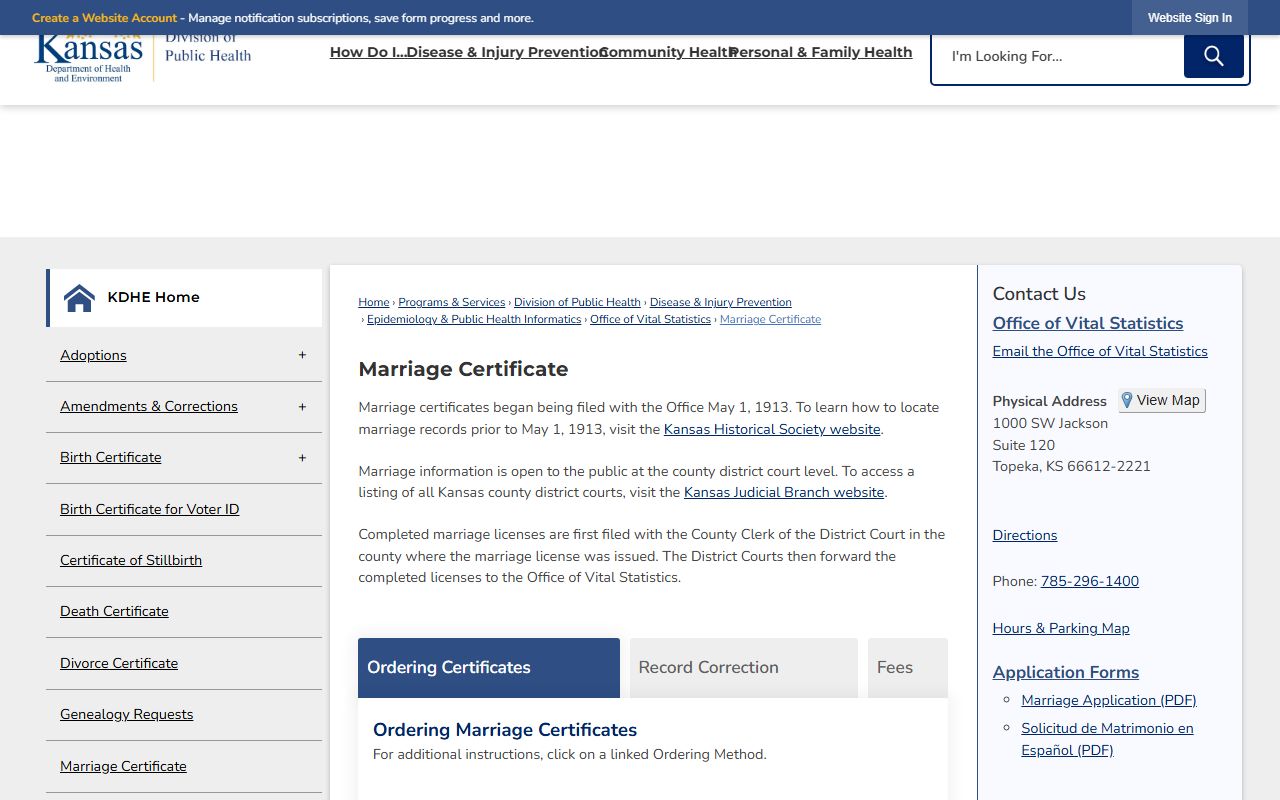 Rush County marriage records KDHE marriage certificate ordering