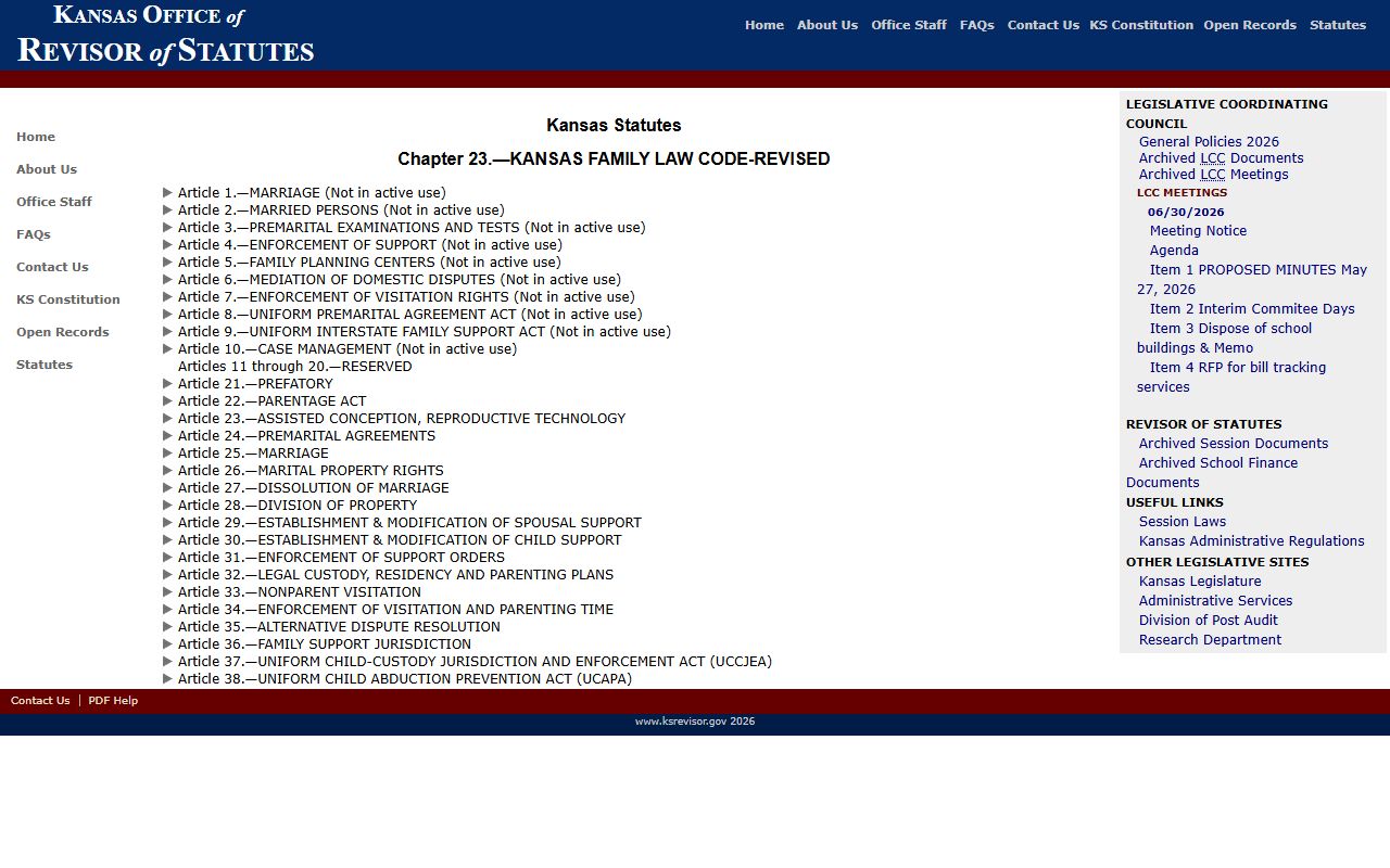 Rush County probate records Kansas family law code