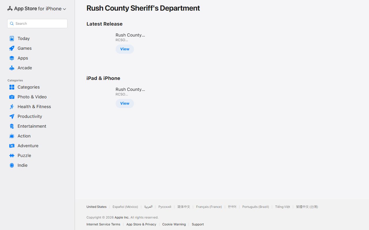 Rush County warrant records Apple sheriff app listing